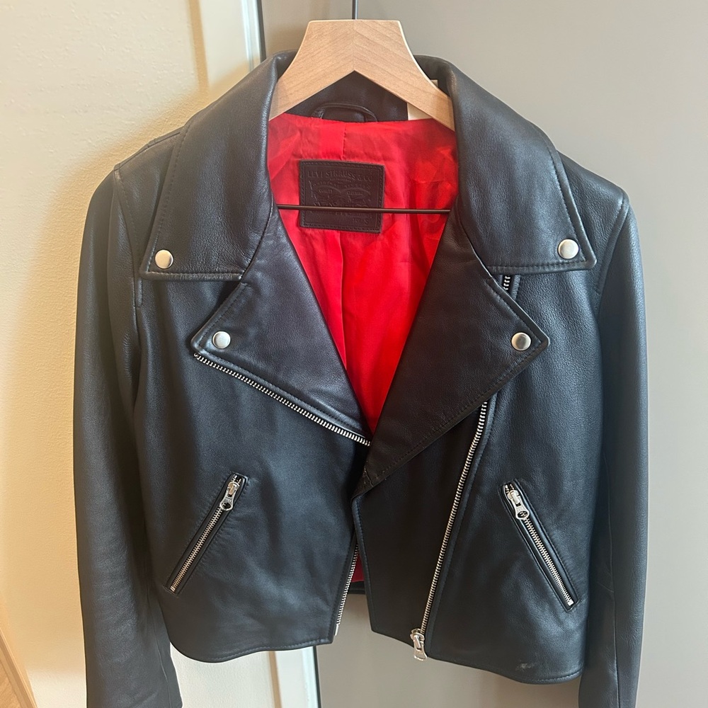Levi's Black Leather Jacket with Red Interior